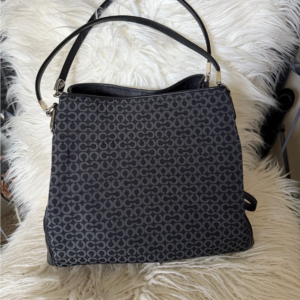 Designer-Patterned Graphite Shoulder Bag with Double Straps - Picture 2 of 13
